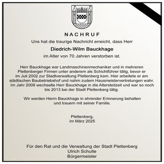 Traueranzeige Diedrich-Wilm Bauckhage