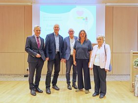 Die Redner:innen, v.l.n.r. Volker Schmidt, Ulrich Schulte, Ralf Lohscheller, Ingrid Hagenhenrich, Marianne Schmidt.
