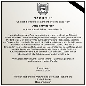 Traueranzeige Arno Nürnberger