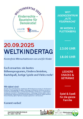 Flyer zur Aktion zum Weltkindertag im JuZ Alte Feuerwache.