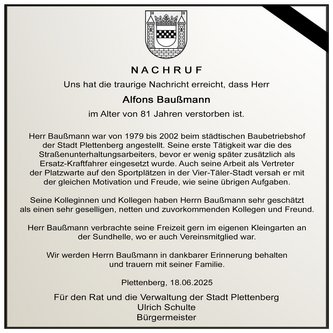 Nachruf auf Herrn Alfons Baußmann.
