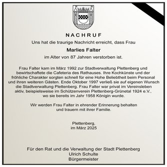 Traueranzeige Marlies Falter